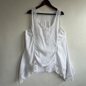 White Cottagecore Lace Trim Handkerchief Hem Tunic Mini Dress Small Slip